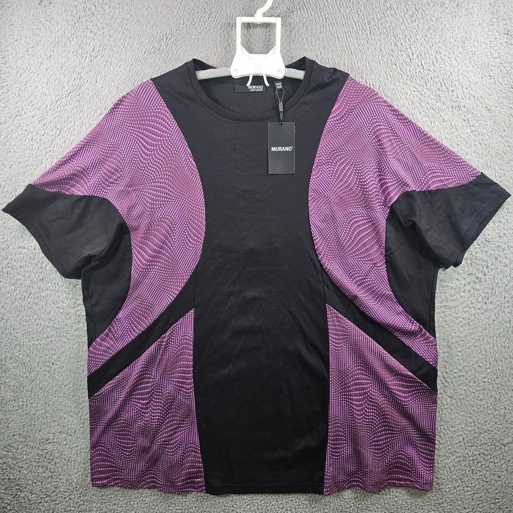 NEW Murano T-Shirt‎ Men 3XB Stretch Short Sleeve Black Purple Liquid Luxury